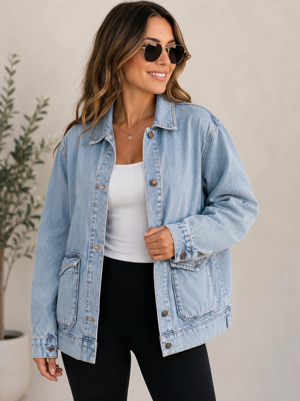 Light Blue Denim Jean Jacket - Casual Oversized Women’s Jacket